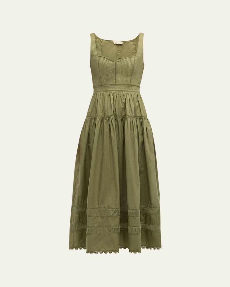 Isadora Ruched Lace-Inset Sweetheart Maxi Dress